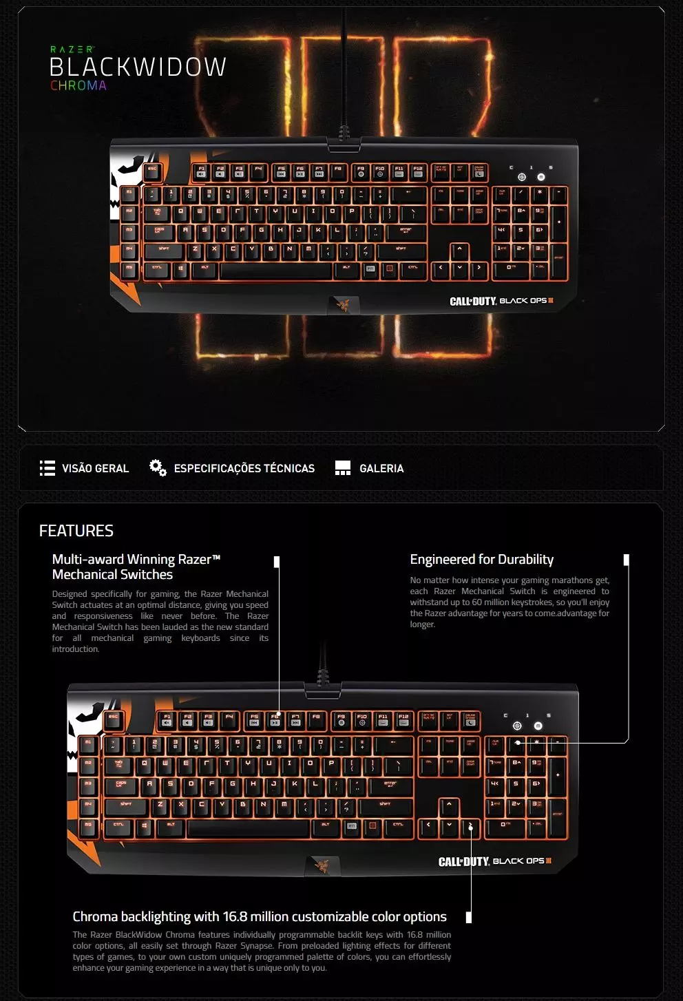 Razer Blackwidow Chroma Call Of Duty Black Ops Iii Gaming Keyboard — Hardstore Informática 7428