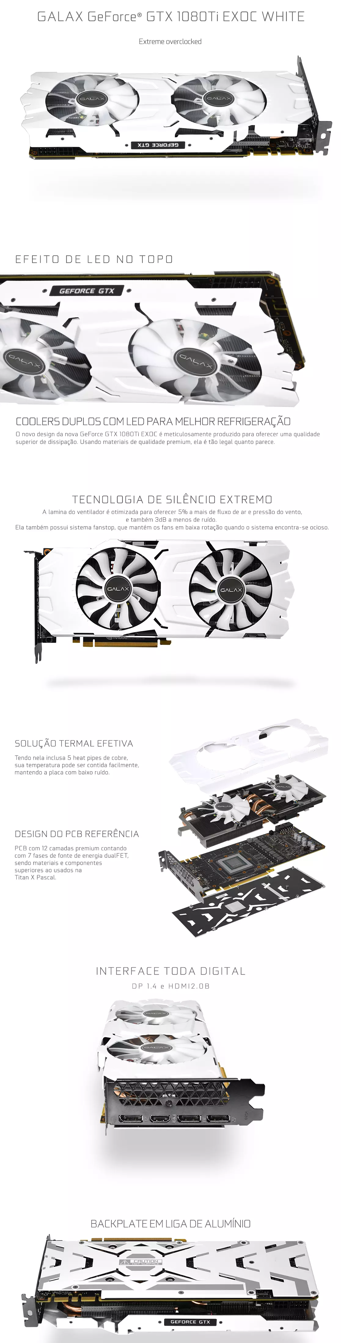 Placa de Vídeo Galax GeForce GTX 1080Ti EXOC White 11GB GDDR5X 352