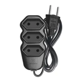 Extensão Elétrica Megatron 2P, 3 Tomadas, 5 Metros, 10A, Cabo Paralelo 2x0,75mm, Bivolt, Preto - 102
