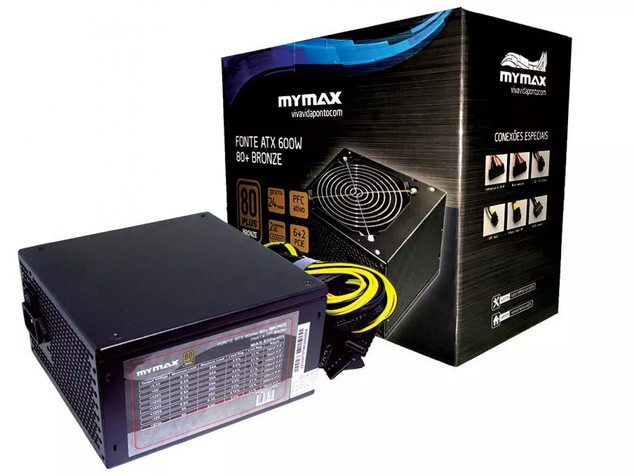 Fonte Gamer ATX 600W Semi-Modular, Gamemax, PFC Ativo, 80 Plus Bronze, GM600