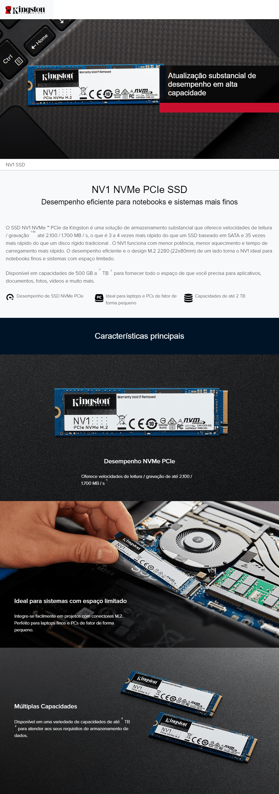 SSD NVMe Kingston NV1 500 Go - M.2 2280 PCIe, Pour PC Portable Ou Tour Compacte, Référence SNVS/500G