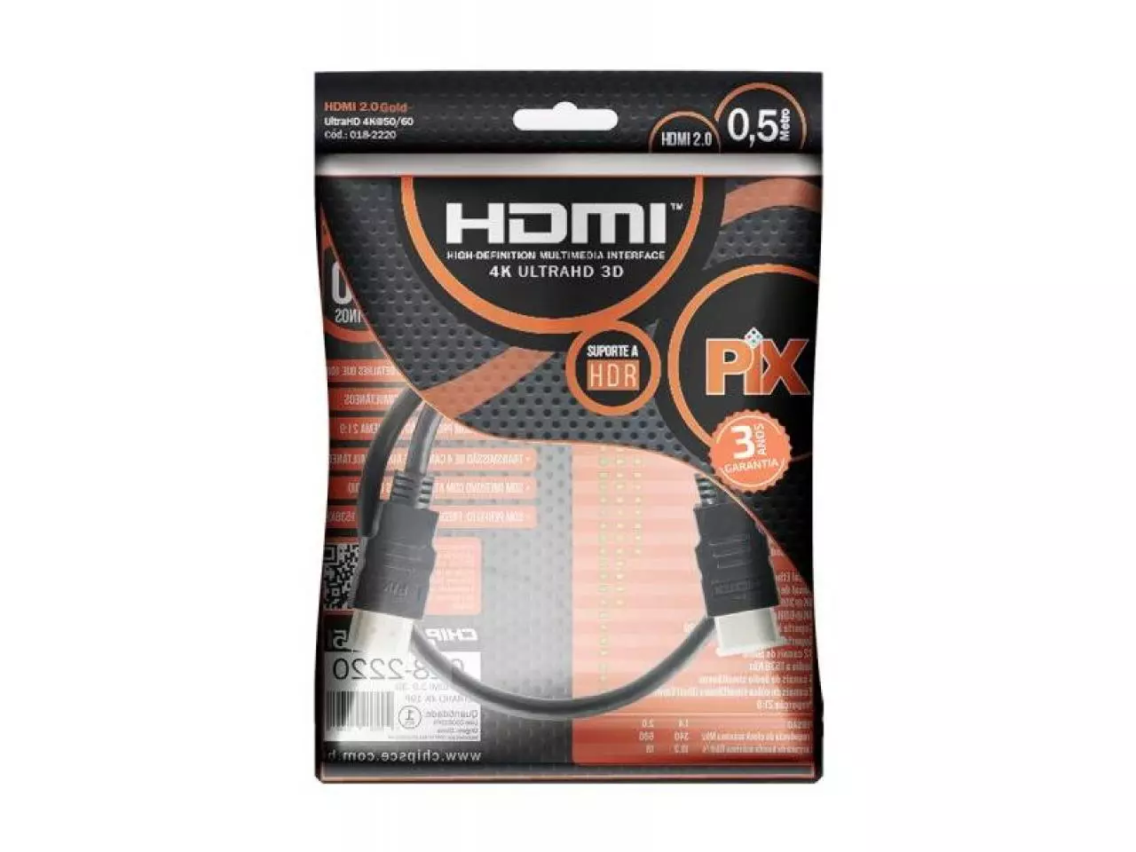 Cabo HDMI 0,5m v2.0 4K UltraHD 3D chip SCE - PIX