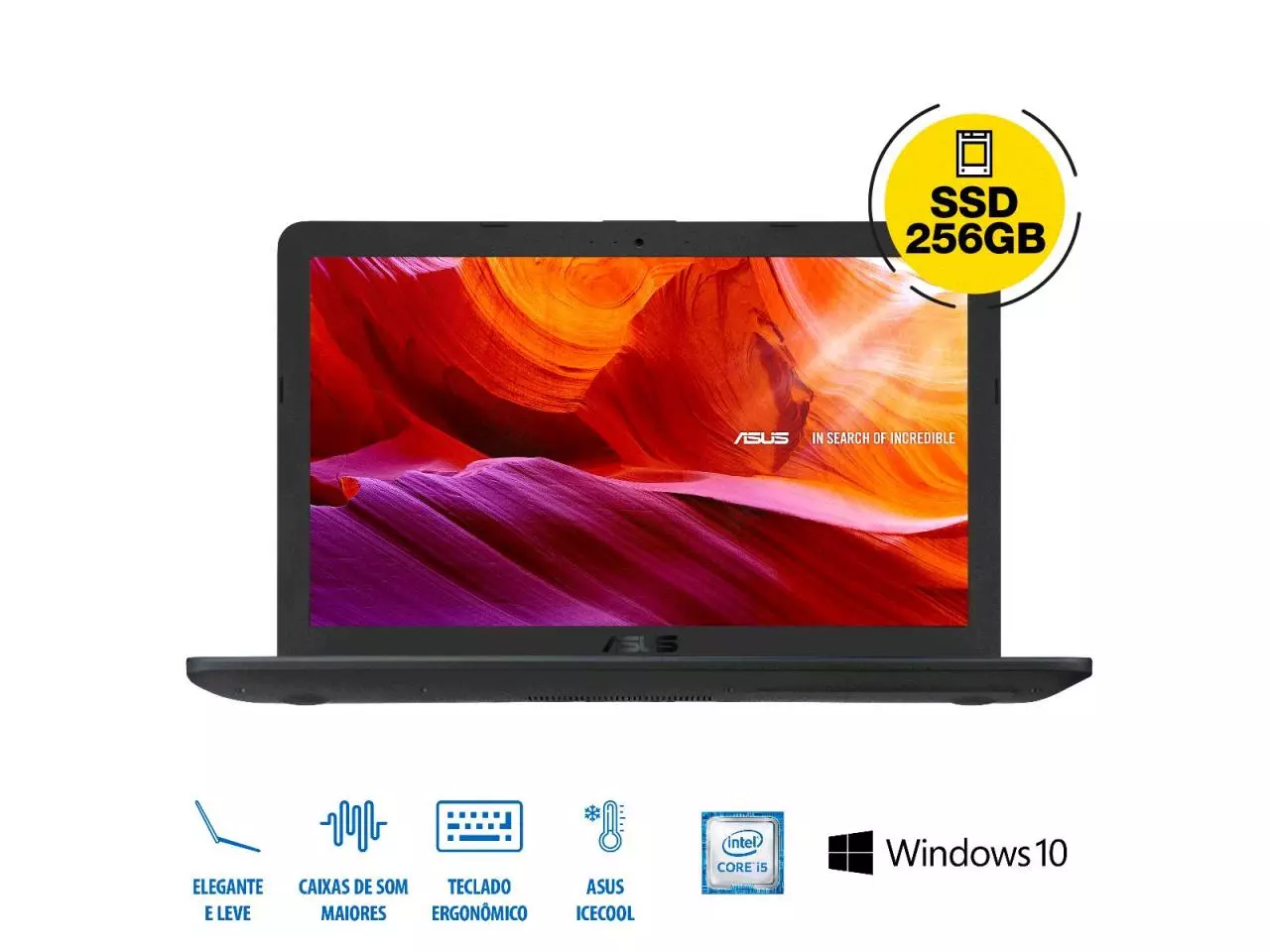 Notebook ASUS VivoBook X543UA-DM3458T (Intel Core i5-8250U, 4GB DDR4, 256GB SSD, LED 15.6", Intel HD Graphics 620, Windows 10 Home)