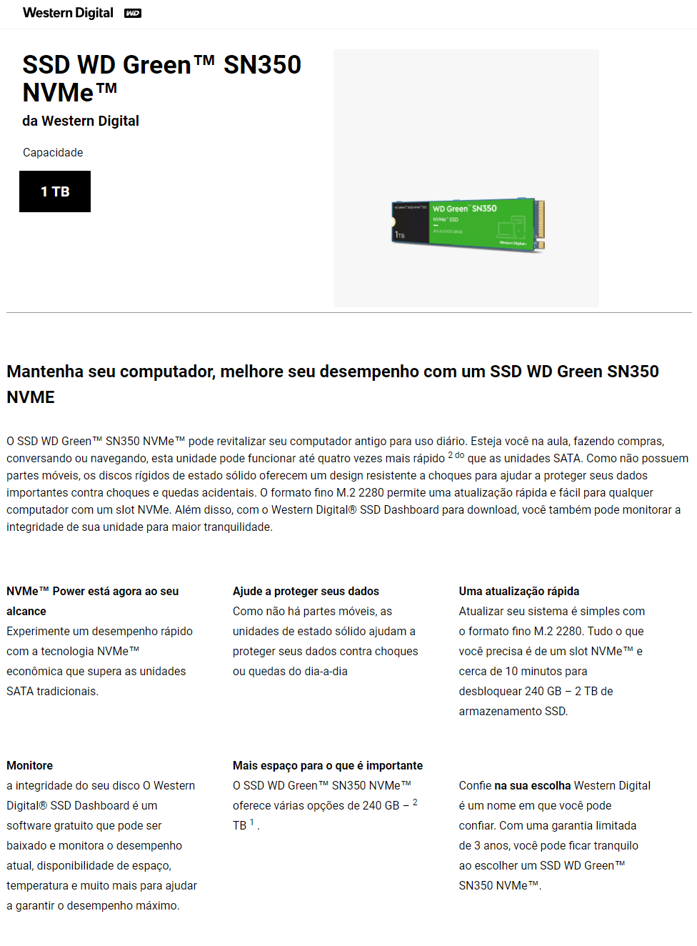 SSD Western Digital Green SN350 1TB M.2 2280 PCIe NVMe 3.0 x4