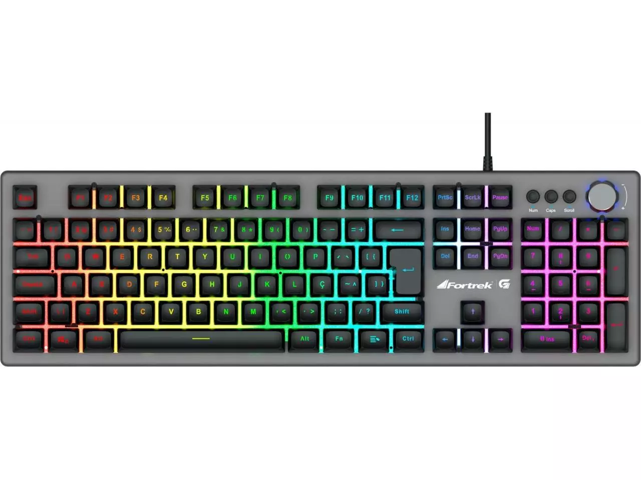 Teclado Fortrek Gamer Semi Mecânico HOLT LED RGB Rainbow USB Grafite