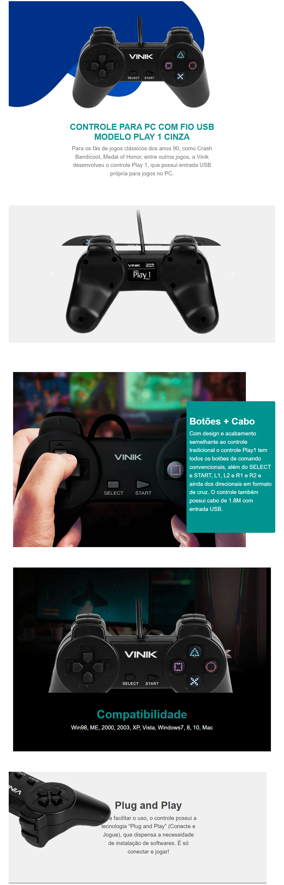 Controle Vinik Gamepad Modelo Play 1 com Fio para PC USB — HARDSTORE  Informática - Loja de Informática e PC Gamer em Porto Alegre e Caxias do Sul