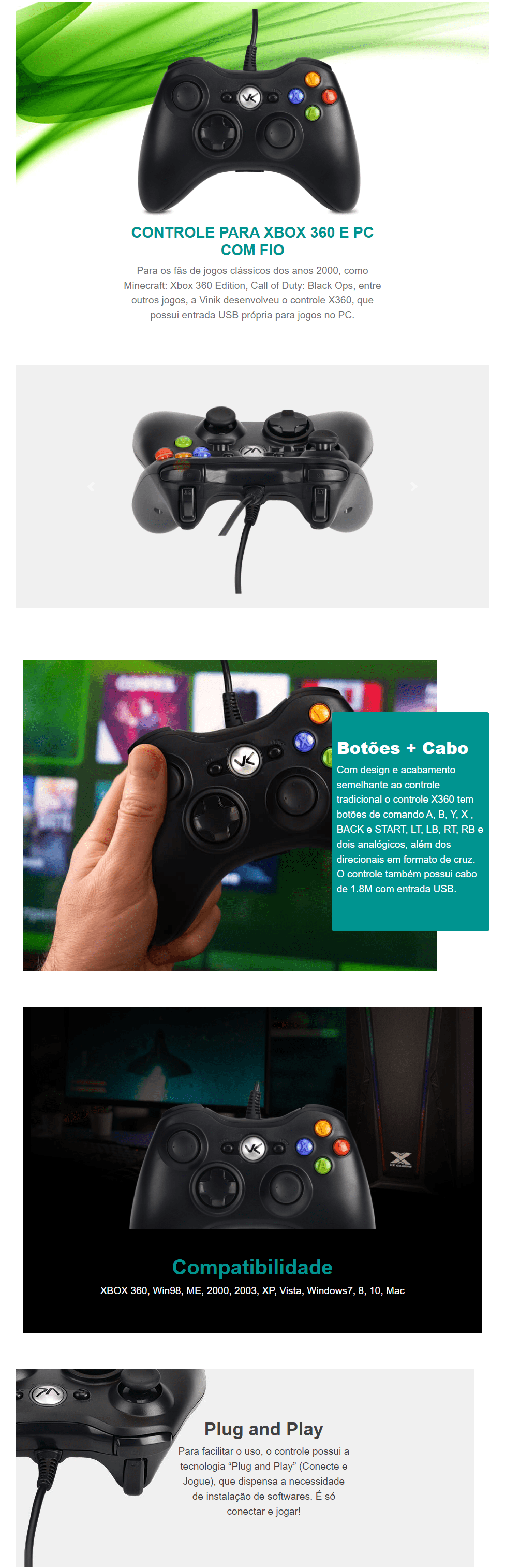 Controle Vinik Gamepad Modelo X360 com Fio para PC e XBOX 360 USB —  HARDSTORE Informática - Loja de Informática e PC Gamer em Porto Alegre e  Caxias do Sul