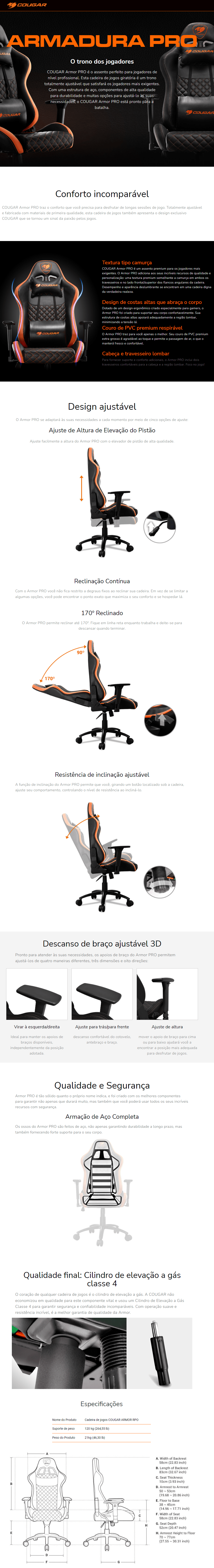 Cadeira de escritório Cougar Armor Titan Pro gamer ergonômica preto e  laranja com estofado de couro