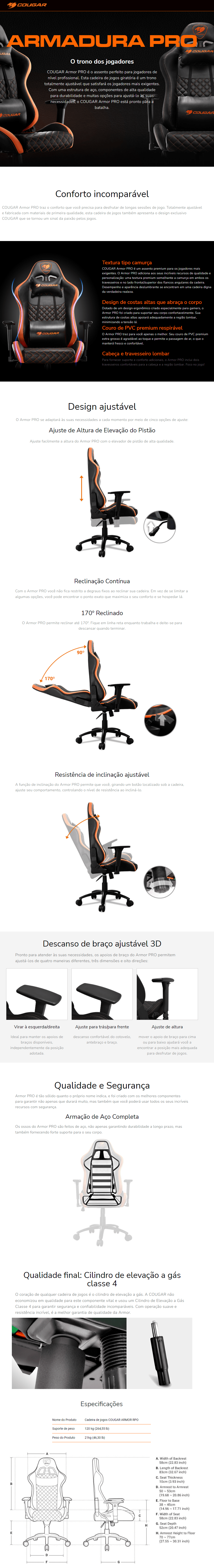 Cadeira de Escritório Gamer Cougar Armor Titan Pro 4D - Preto/Laranja - All  Questions