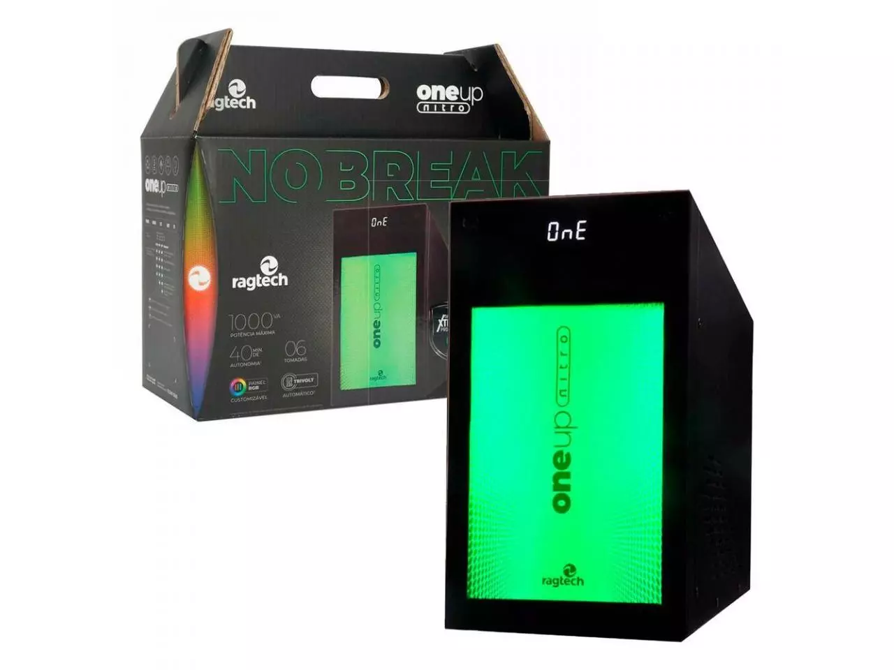 Nobreak Ragtech One Up Nitro 1000VA Senoidal 2x5Ah RJ45 Bivolt Preto