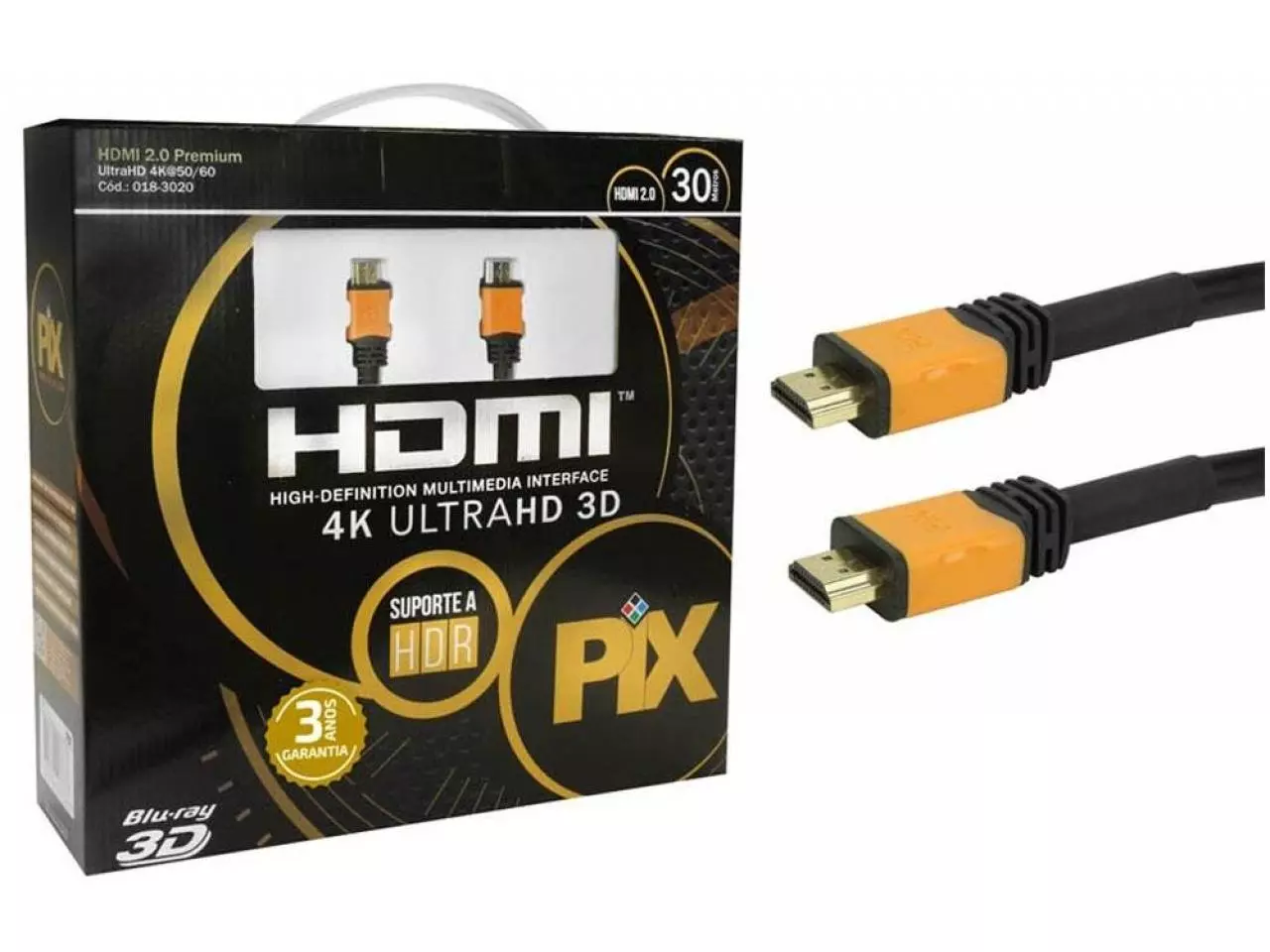 Cabo HDMI 30m v2.0 TV 3D/ULTRA HD 4K - PIX