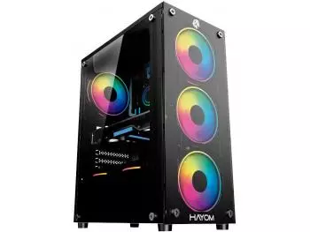 Gabinete Hayom Gamer GB1749 LED, Lateral em Vidro Temperado, 4 Fans RGB, Mid Tower Preto