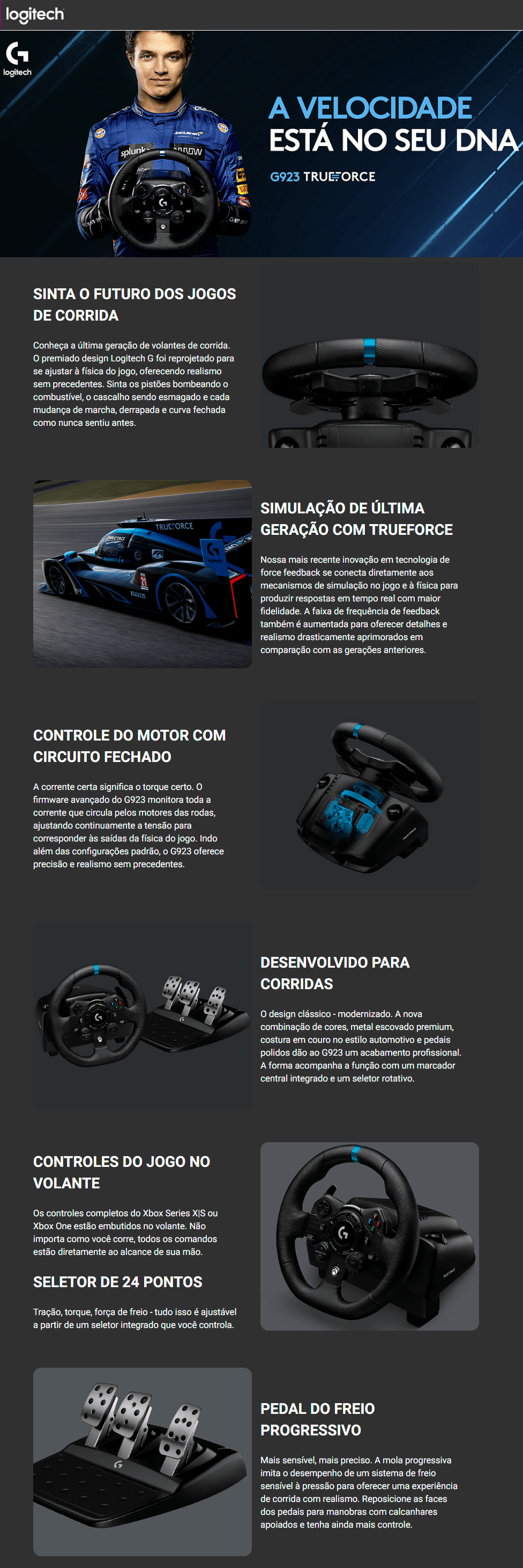 Volante Logitech G923, Com Pedais, Câmbio Trueforce