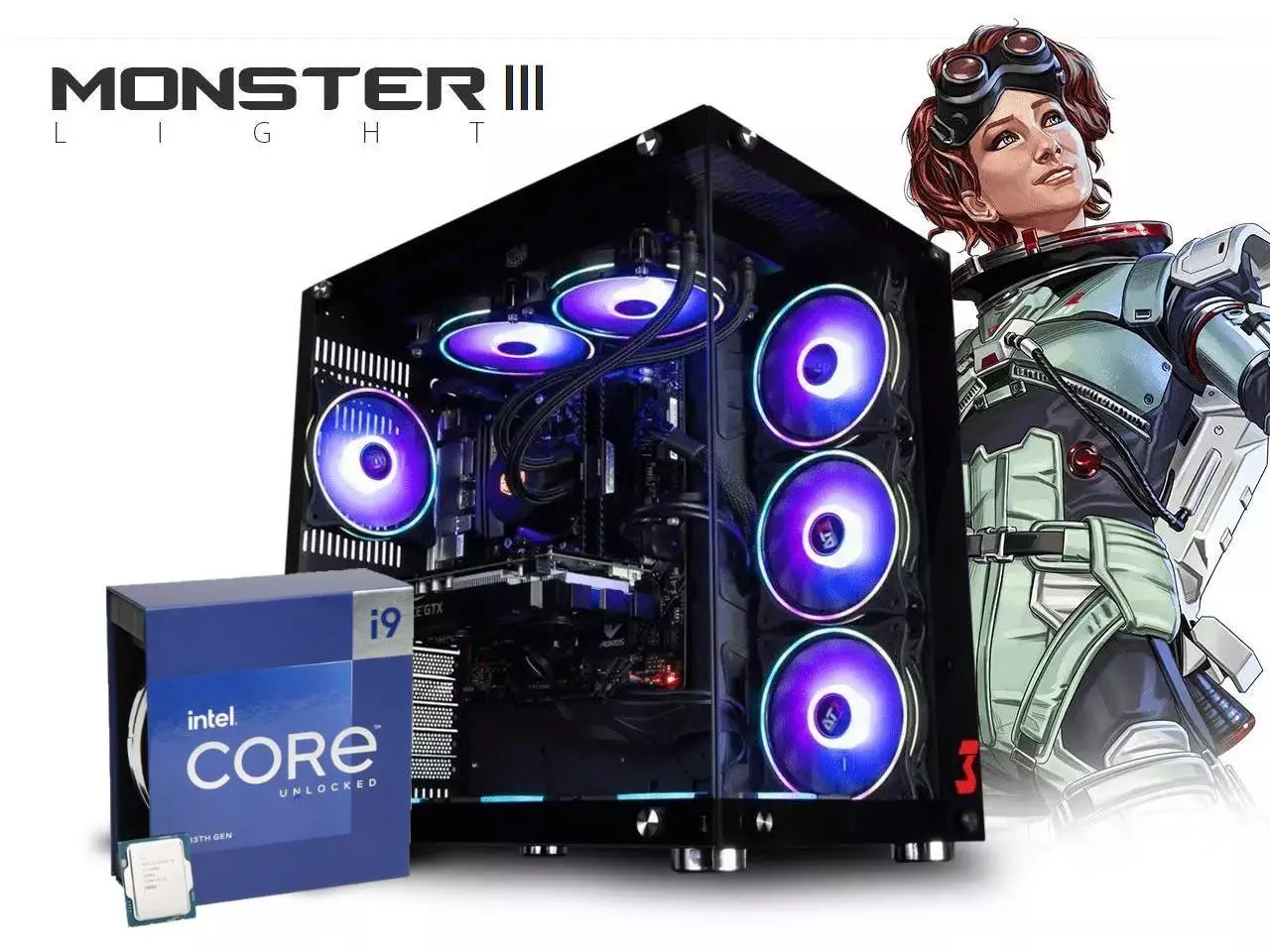 PC Gamer Monster III - Intel Professional Edition (Intel Core i9-13900KF,  32GB (2x16GB) DDR4-3200, Intel B660, 1TB SSD NVMe, GeForce RTX 4090 24GB,  850W 80 PLUS) + Water Cooler 240mm — HARDSTORE