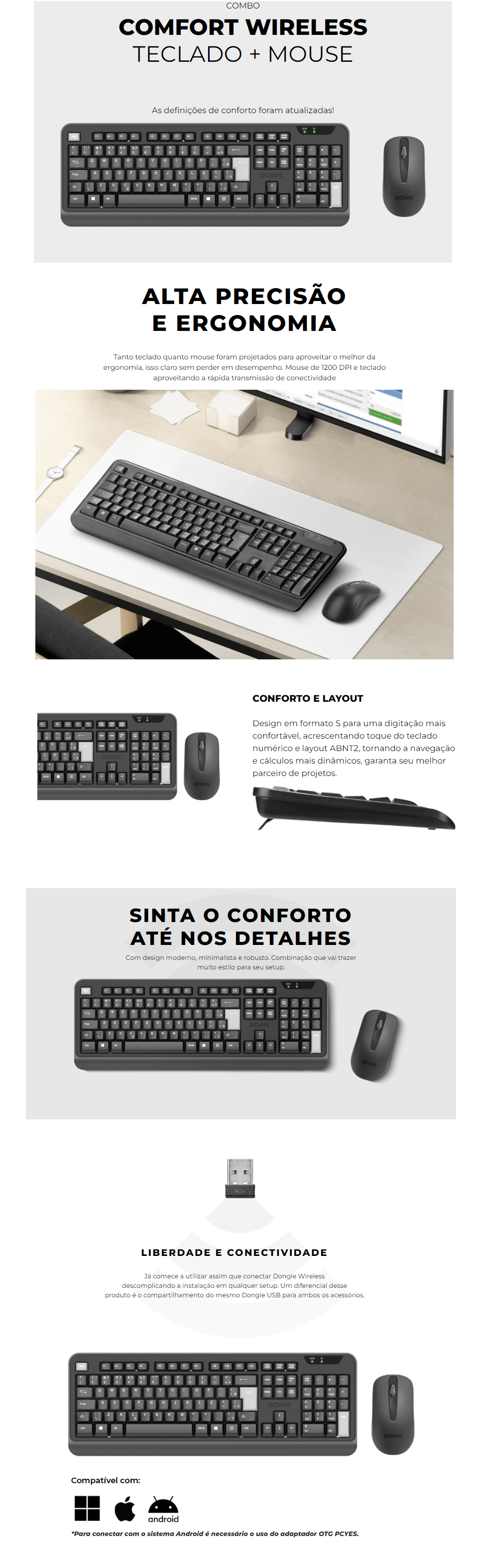 Kit Teclado e Mouse PCYES Comfort PCOCWAB Wireless — HARDSTORE Informática  - Loja de Informática e PC Gamer em Porto Alegre e Caxias do Sul