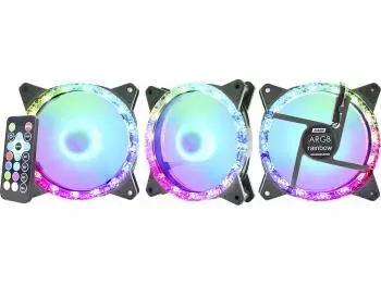 Kit Fan Cooler K-MEX Star ARGB 120mm LED aRGB Rainbow Ring AABD c/ 3 Fans + Controladora