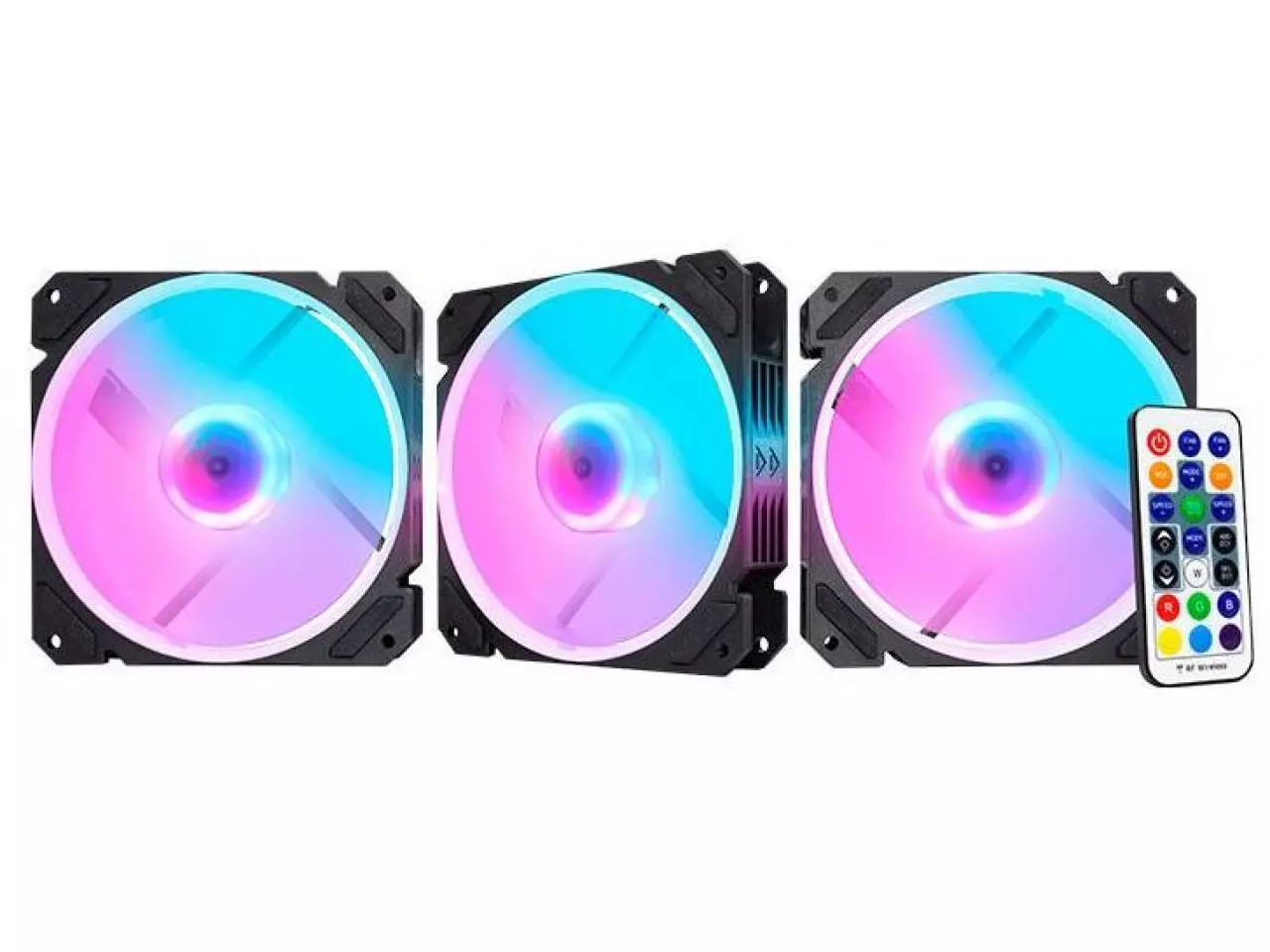 Kit Fan Cooler K-MEX Super Storm II 120mm LED aRGB Rainbow Ring AACA c/ 3 Fans + Controladora