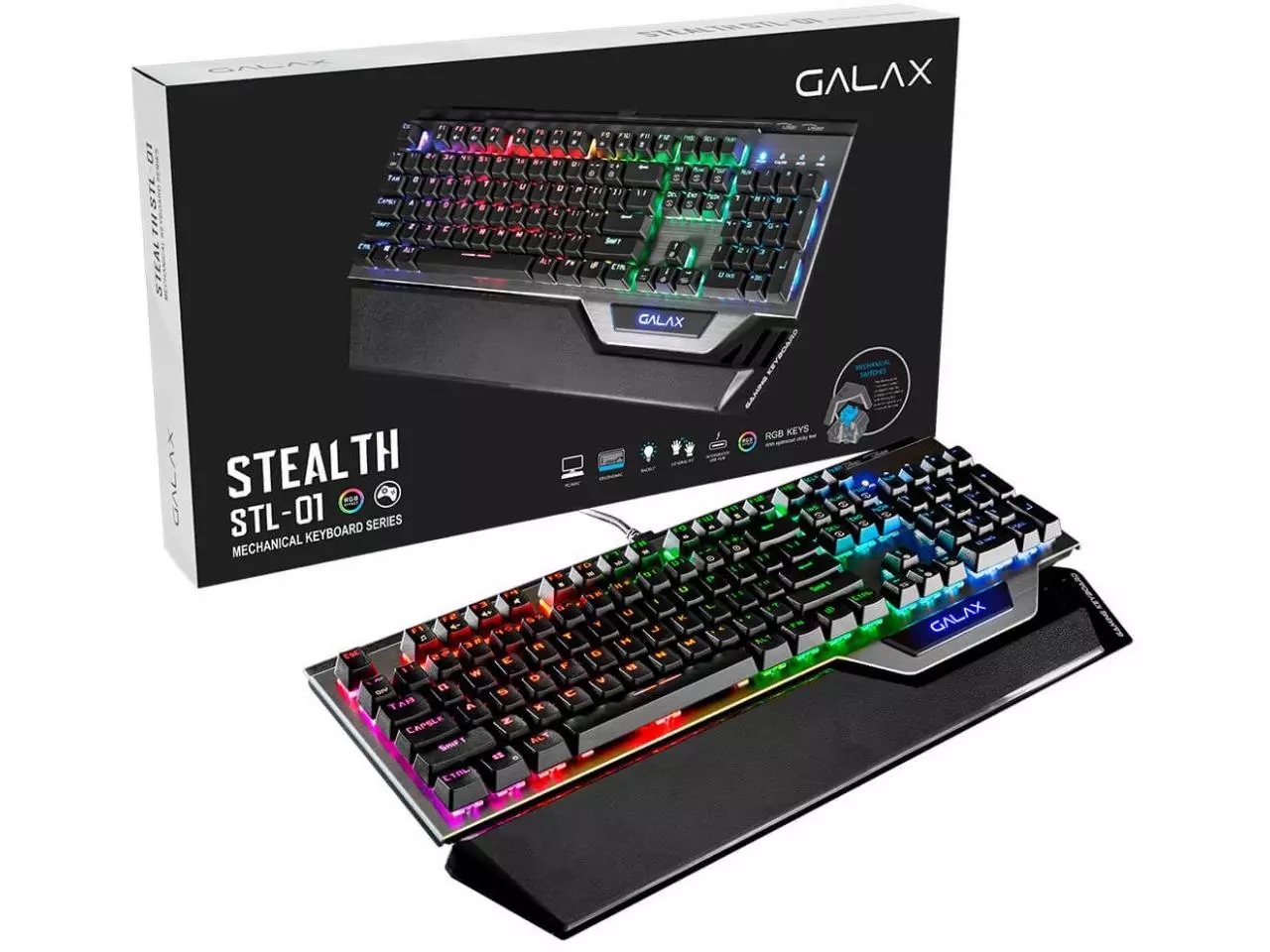 Teclado Mecânico Galax Stealth STL-01 LED RGB com Switch Blue, US Layout
