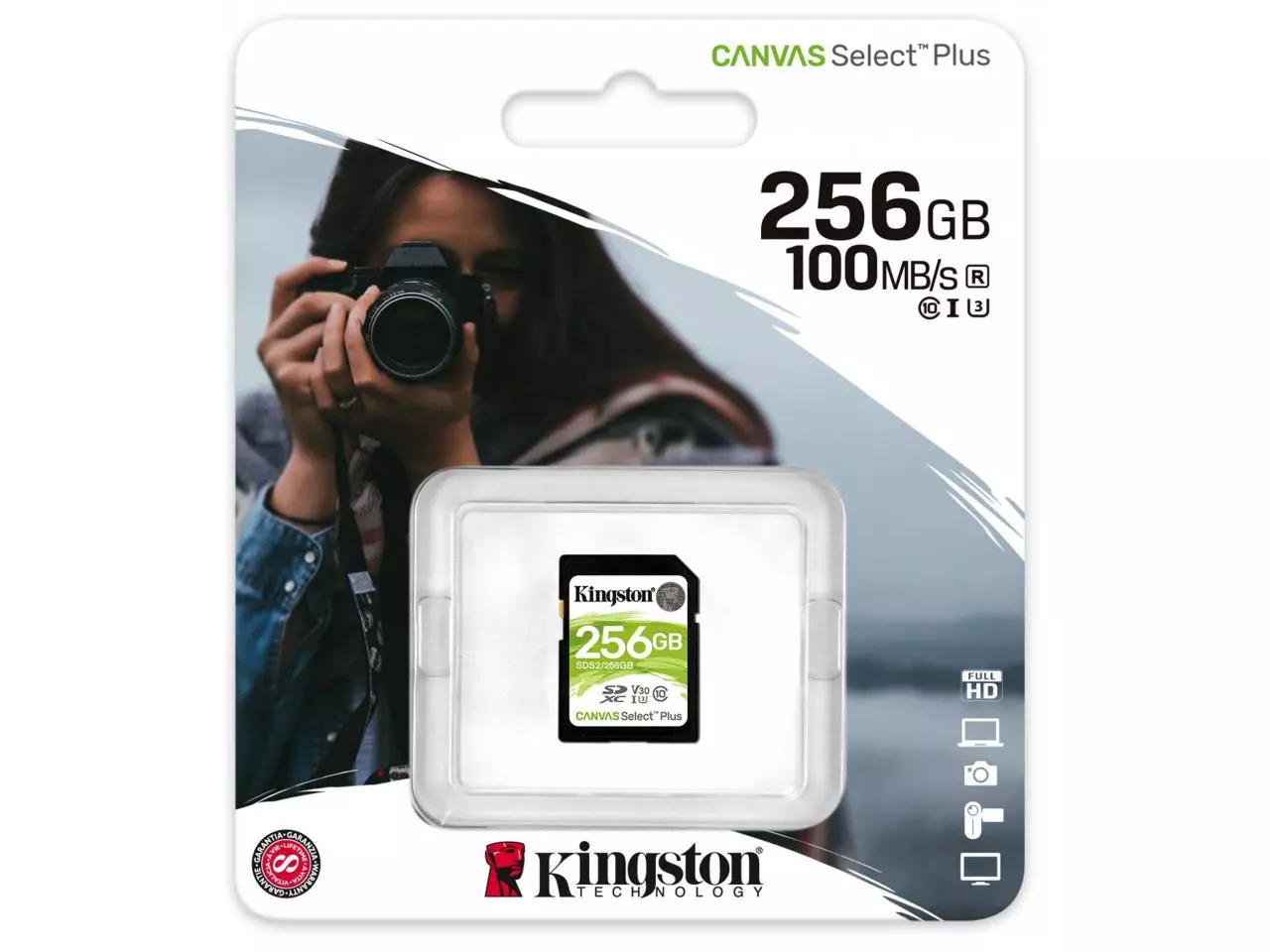 Cartão Kingston 256GB Canvas Select Plus SD Card (Classe 10) U3/V30 UHS-I - SDCS2/256GB