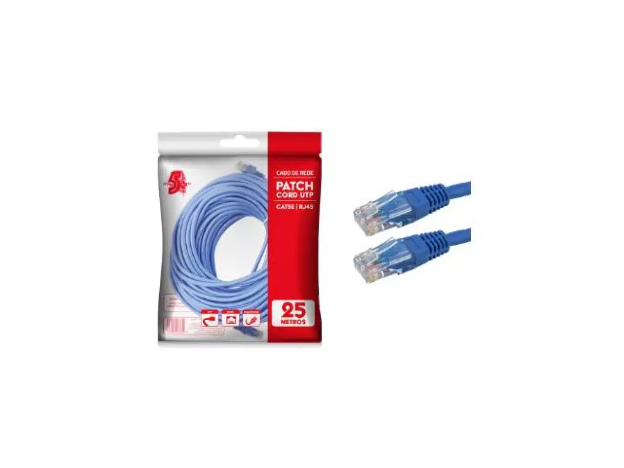 Cabo de Rede Patch Cord RJ-45 CAT5E 25m Azul - Chip Sce 5+