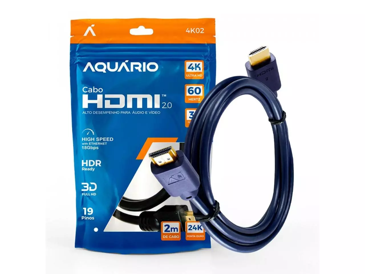 Cabo HDMI 2m v2.0 TV 3D/ULTRA HD 4K - Aquário
