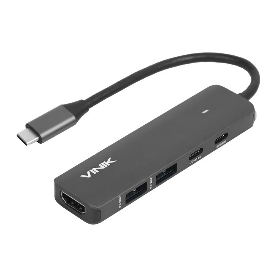 Hub USB-C Vinik 5 em 1 (2x USB 3.0 + HDMI 4K + USB-C + PD 100W) Prata - HV51C