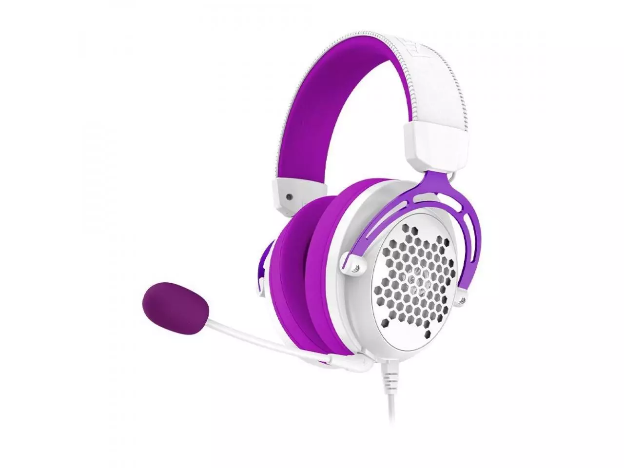 Headset Gamer Redragon Diomedes 7.1, H388-WP Branco e Roxo USB
