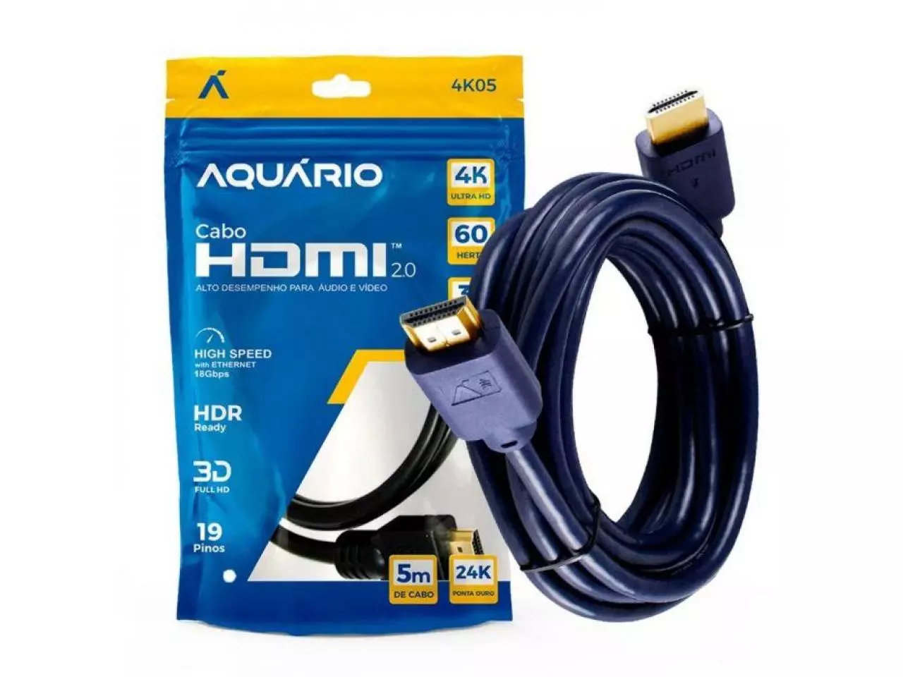 Cabo HDMI 5m v2.0 TV 3D Full HD 4K - Aquário