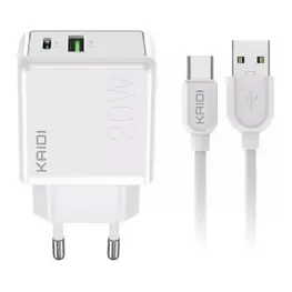 Carregador de Tomada Kaidi Turbo Rápido 20w USB/USB-C (c/ cabo USB-C) KD-670C