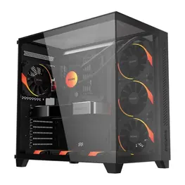 Gabinete PCYES Forcefield Max Black Vulcan, Frente e Lateral em Vidro Temperado - Preto