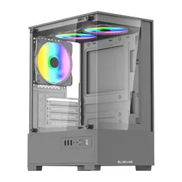 Gabinete Bluecase Gamer Hit Pro BG-055, Frontal e Lateral em Vidro Temperado, 3 Fans 120mm RGB, Mid Tower Cinza