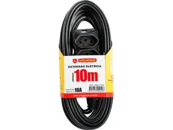 Extensão Elétrica Megatron 10 Metros 3 Tomadas 10A Cabo PP 3x0,75mm Bivolt Preto - 59
