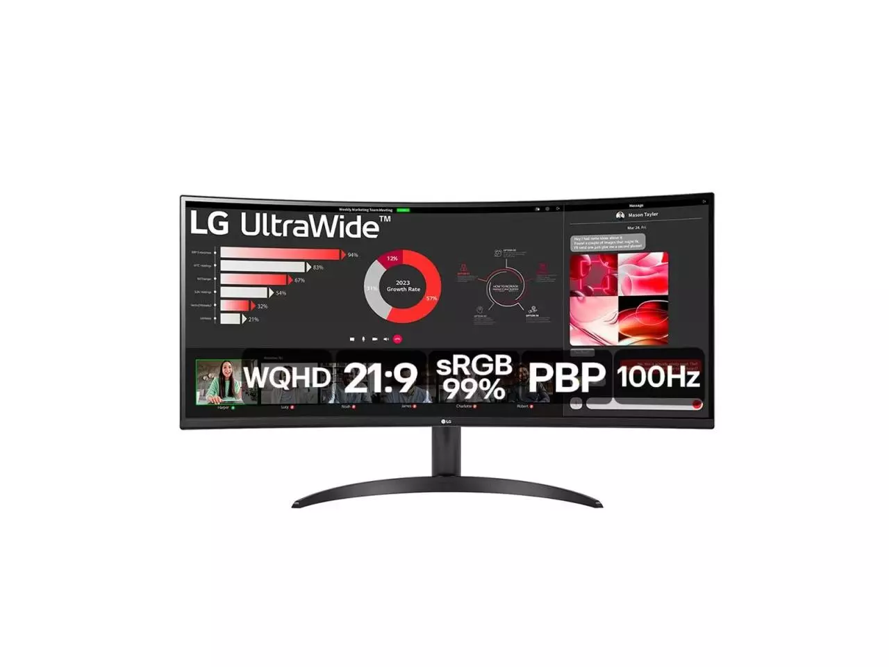 Monitor LG 34" LED Curvo WQHD 4K UltraWide (3440x1440 / 100Hz) - 34WR50QC-B