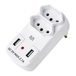 Adaptador de Tomada 2 Saídas 2P+T 10A com 2 Portas USB 2.1A Bivolt Branco - Multi WI331