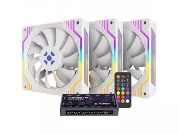 Kit Fan Fortrek Frosty ARGB 3x 120mm, Branco com Controladora