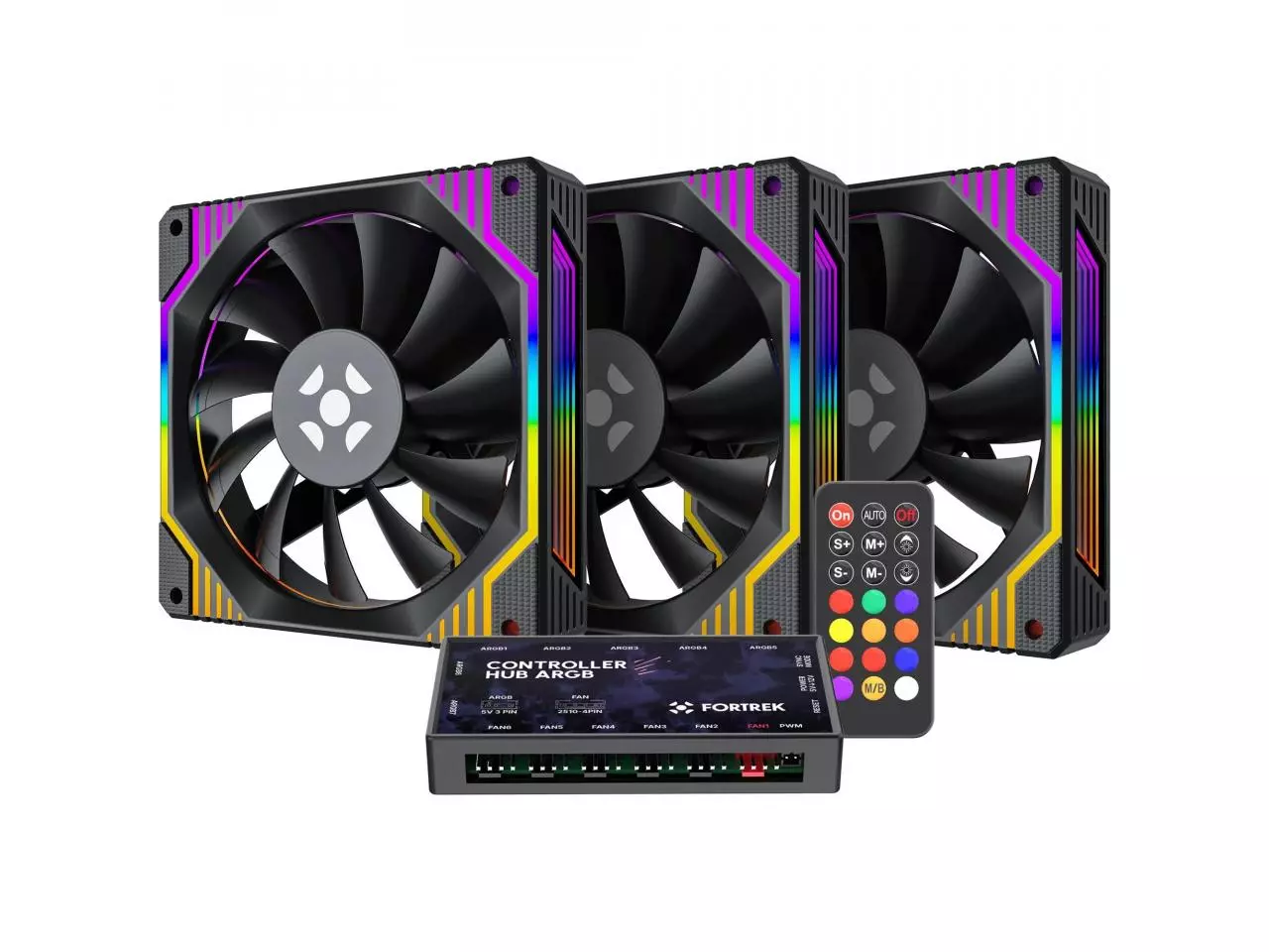 Kit Fan Fortrek Frosty ARGB 3x 120mm, Preto com Controladora