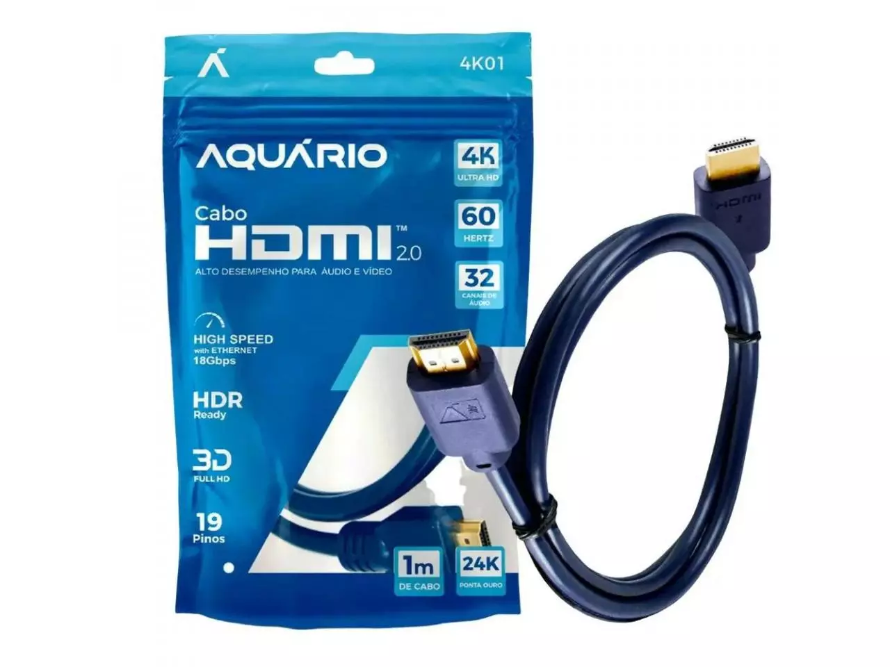 Cabo HDMI 2.0 Aquário 1m 4K
