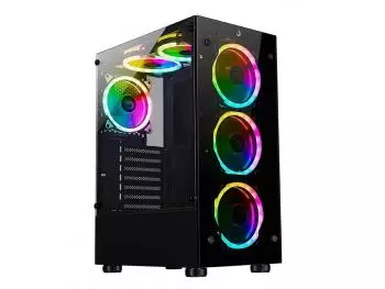 Gabinete Gamer Rise Mode Glass 06x, Frontal e Lateral em Vidro, 6 Fans, Mid Tower, Preto