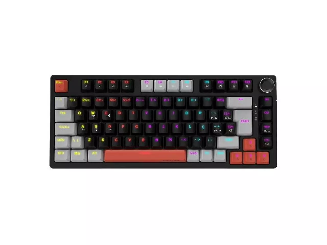 Teclado Mecânico Gamer PCYES Arkeum Black Vulcan 75% Rainbow com Switch Outemu Blue, ABNT2, USB
