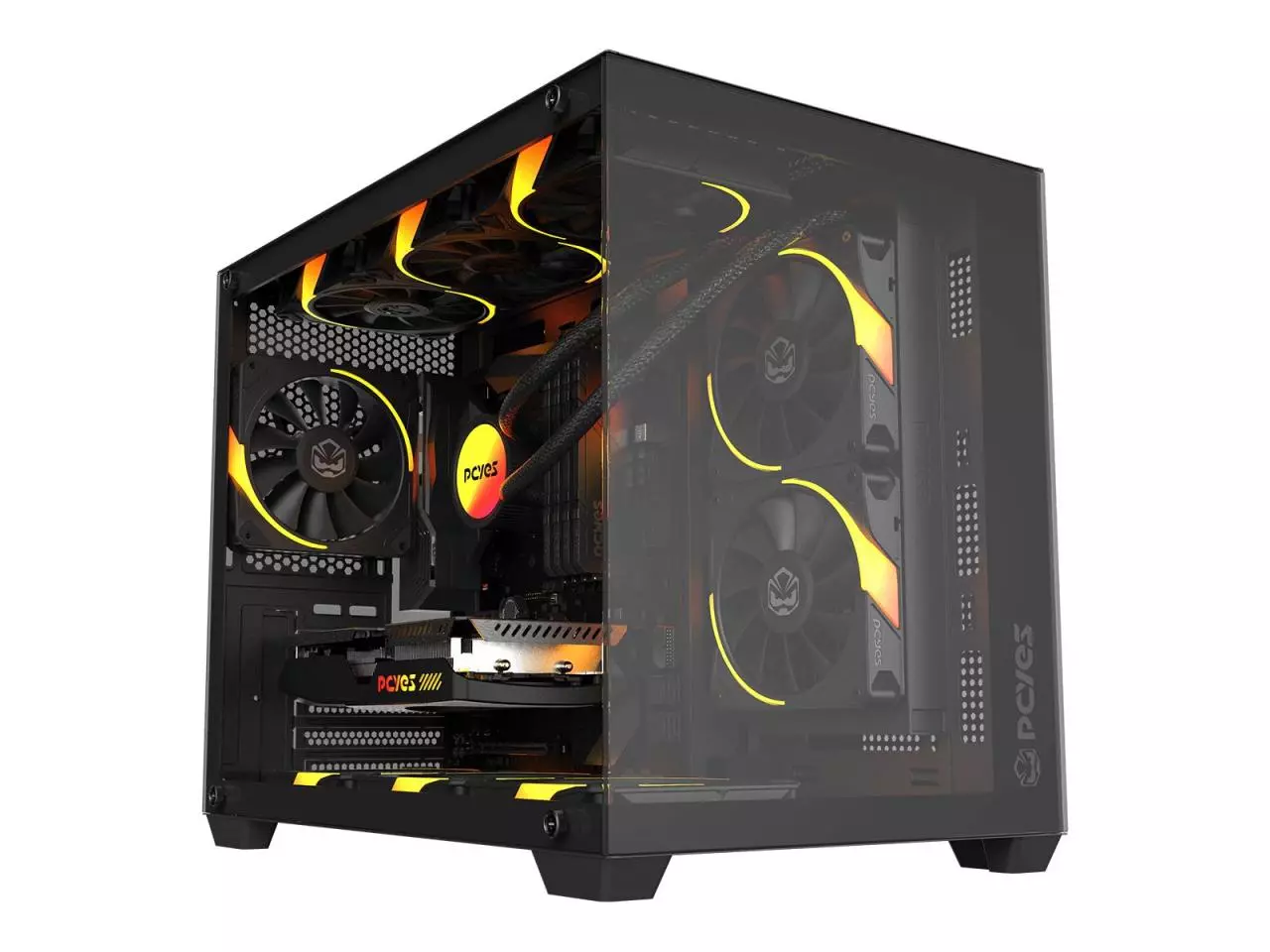 Gabinete PCYES Forcefield V2 Black Vulcan, Frente e Lateral em Vidro Temperado - Preto