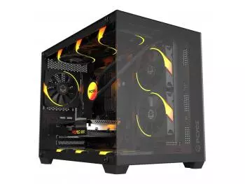 Gabinete PCYES Forcefield V2 Black Vulcan, Frente e Lateral em Vidro Temperado - Preto