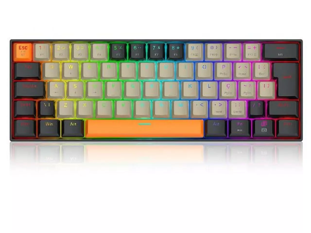 Teclado Gamer Redragon Draconic Pro RGB 60%, Cinza, Laranja e Preto, Wireless, ABNT2, Switch Brown