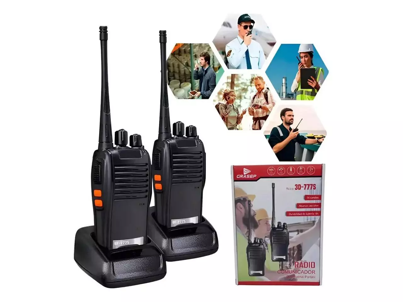 KIT Rádio Comunicador UHF Walkie Talkie Baofeng/Grasep BF-777S/3D-777S (2 Rádios)