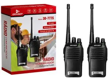 KIT Rádio Comunicador UHF Walkie Talkie Grasep 3D-777S (2 Rádios)