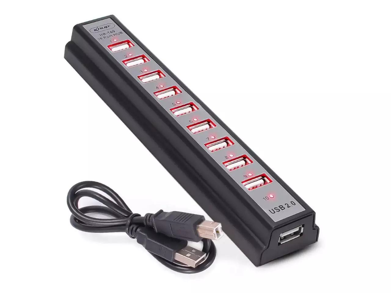 HUB KNUP HB-T69 (10 portas USB 2.0) c/ Fonte Preto