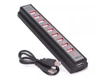 HUB KNUP HB-T69 (10 portas USB 2.0) c/ Fonte Preto