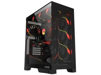 Gabinete PCYES Forcefield Flow Black Vulcan, Frente e Lateral em Vidro Temperado - Preto