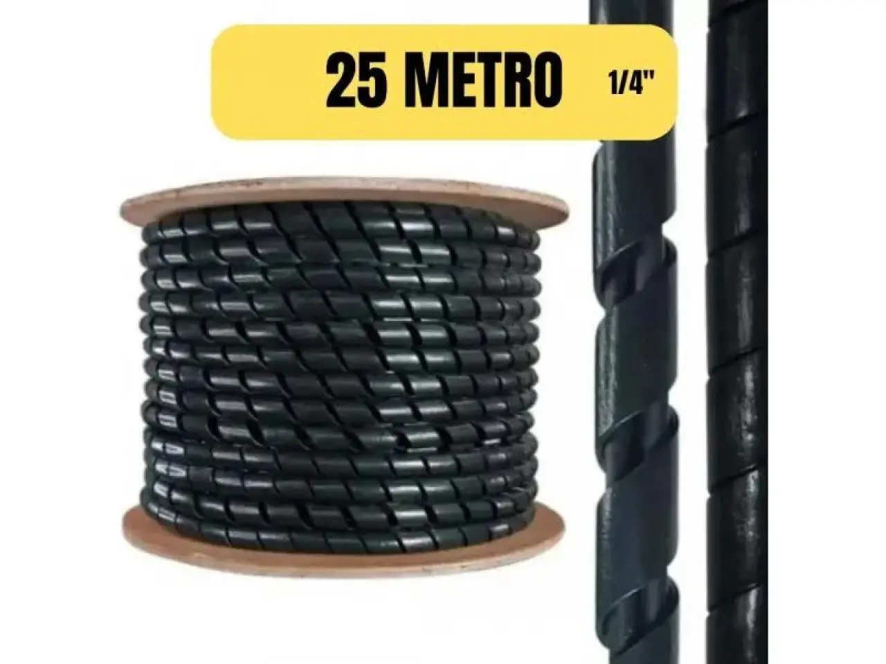 Organizador De Cabos Espiral, 25 metros, 1/4 Preto - Frontec