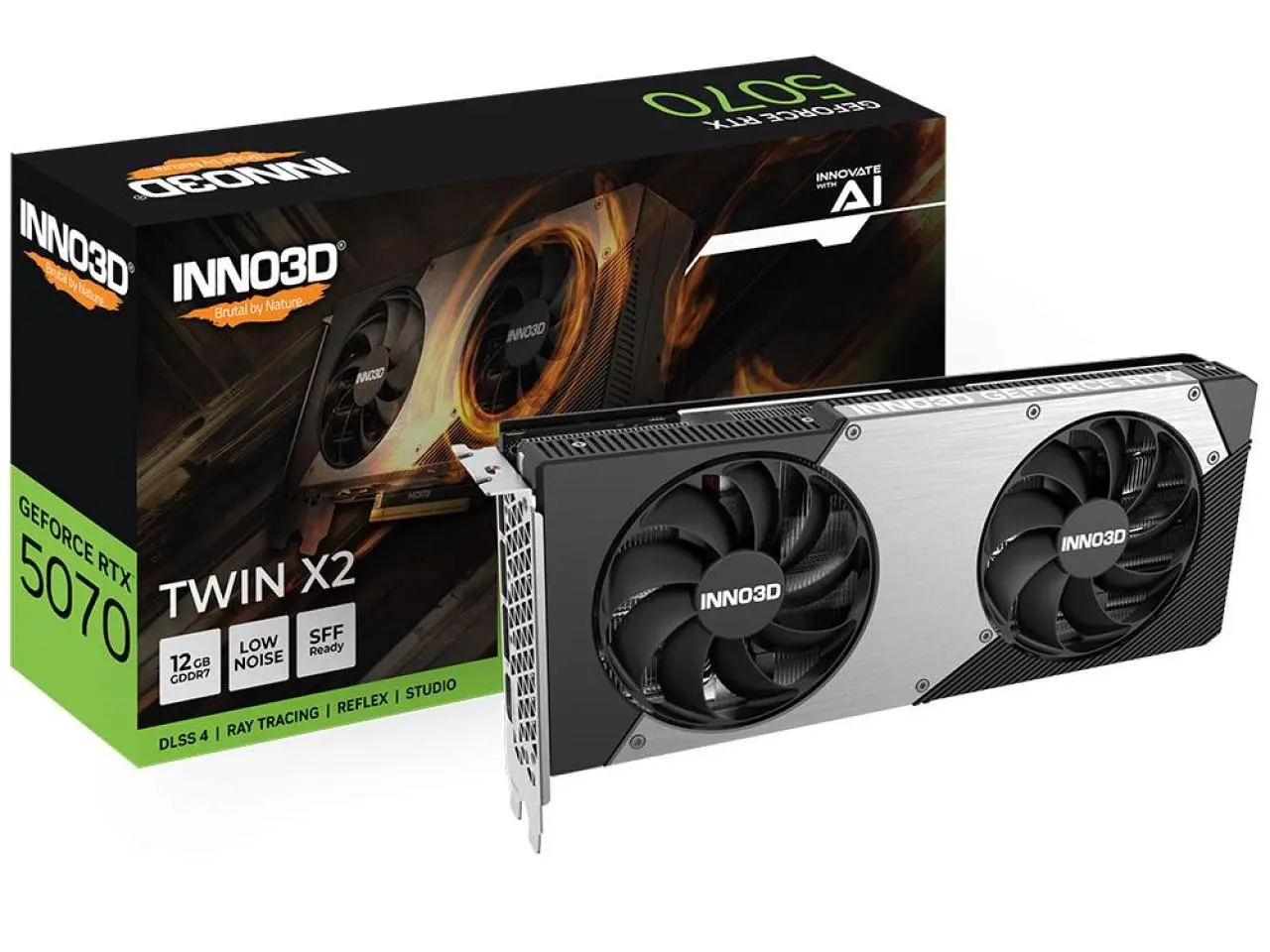 Placa de Vídeo INNO3D GeForce RTX 5070 Twin X2 12GB GDDR7 – PCIe 5.0 - N50702-12D7-195064N