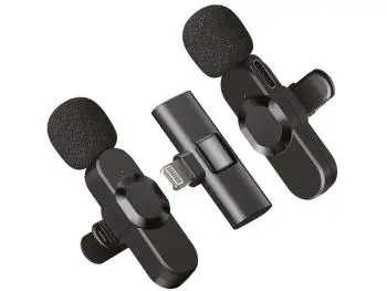 Microfone Lapela Duplo Onistek MC812 Sem Fio (Wireless), Kit 2 Microfones, Lightning (IPHONE) - Preto